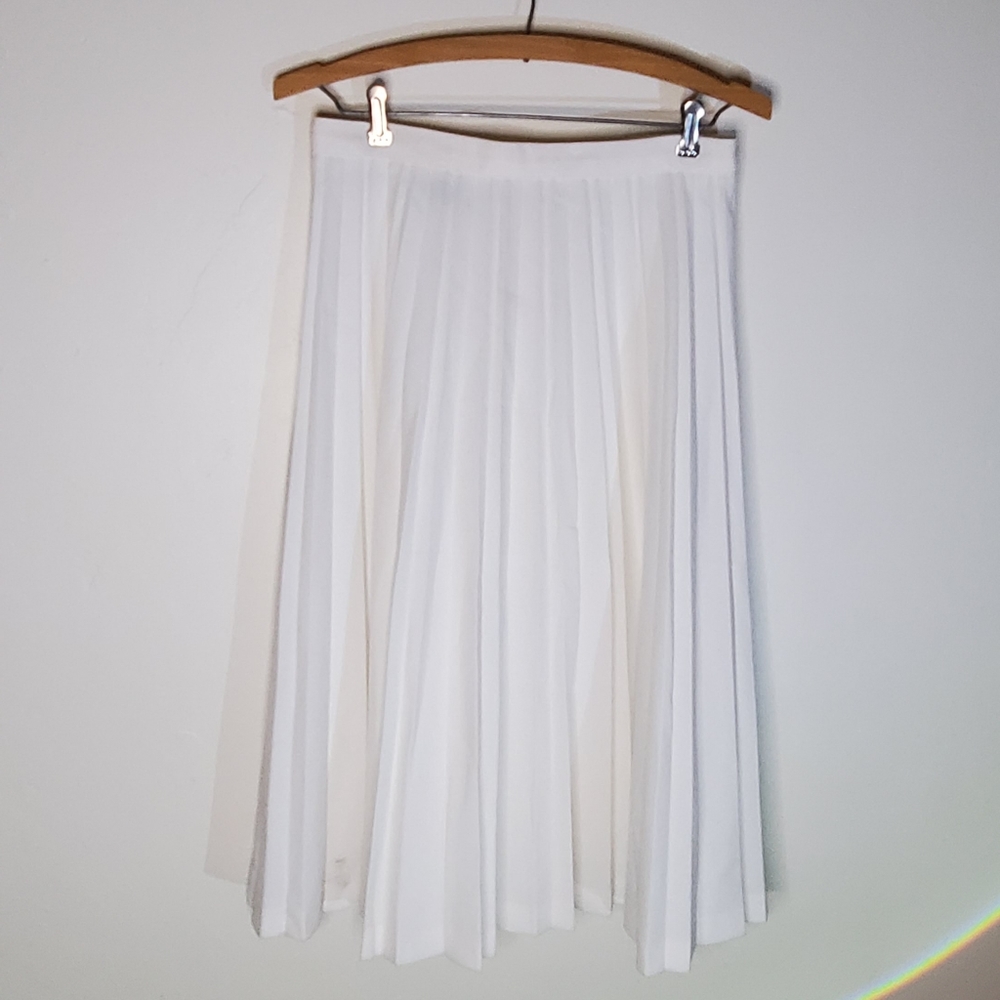 Vintage 60s White Crisp Pleated A-Line Midi Midcalf Marilyn Glam Skirt - Picture 6 of 10